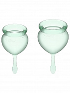Набор менструальных чаш с хвостиком-капелькой Satisfyer Feel Good, 2 шт, зеленые