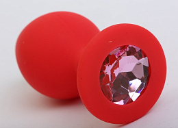 Красная силиконовая пробка анальная с кристаллом, S