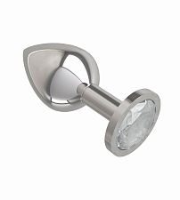 Средняя анальная пробка Silver с прозрачным кристаллом