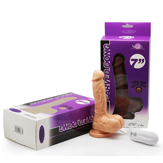 Реалистичный вибратор с мошонкой на присоске 12.5 см, коричневый