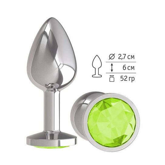 Анальная пробка Silver с салатовым кристаллом