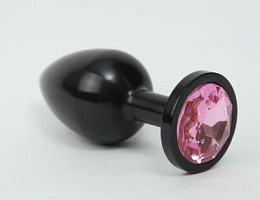 Анальная пробка металл черная с розовым стразом, 4sexdream