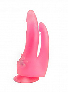 Дилдо с усиками на присоске розовый двойной Love Toy, 17 см