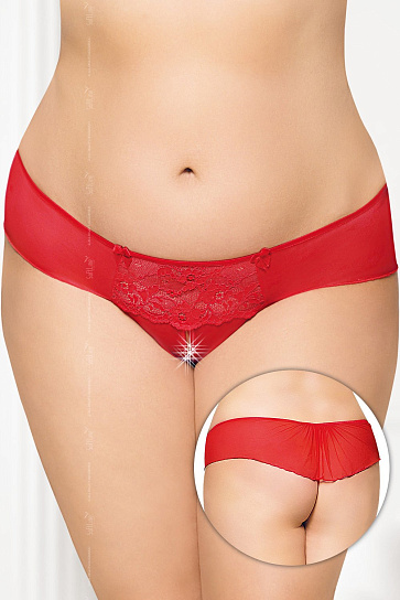 Эротические трусики SoftLine с кружевным декором красные, XXXL