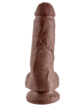 Фаллоимитатор на присоске загорелый с шариками King Cock 14.6 см, коричневый
