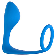 Анальный стимулятор с эрекционным кольцом Black Edition, синий