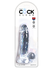 Фаллоимитатор с мошонкой на присоске King Cock Clear 7, прозрачный