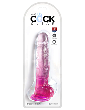 Фаллоимитатор с мошонкой на присоске King Cock Clear 8, розовый