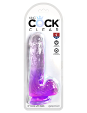 Фаллоимитатор с мошонкой на присоске King Cock Clear 6, фиолетовый