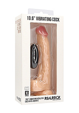 Дилдо-вибратор Shots Media RealRock Vibrating Realistic Cock With Scrotum, 10 Inch, телесный