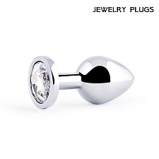 Анальная пробка металлическая Jewelry Plugs, прозрачный кристалл, размер M
